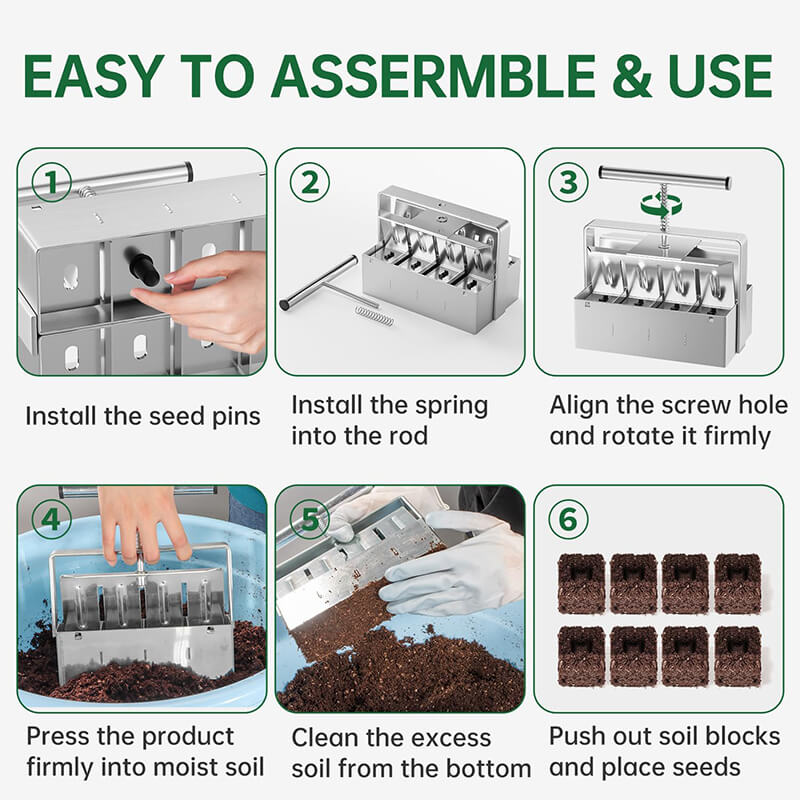 iToolMax Cell Soil Block Maker with 3 Kinds Seed Pins