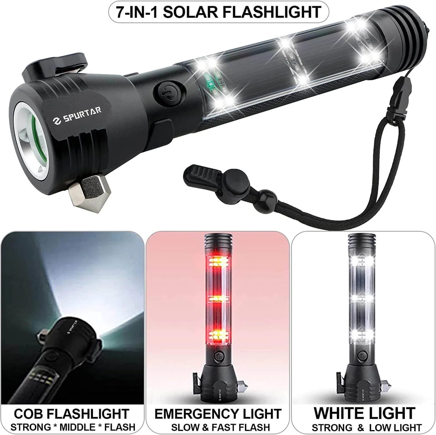 9 in 1 Emergency Solar Power Flashlight - itoolmax