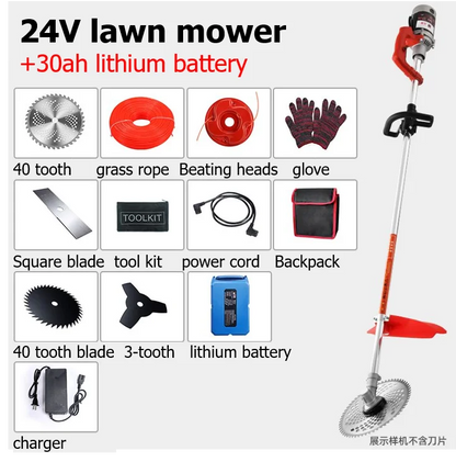 24V Lithium Battery Rechargeable Electric Lawn Mower, Trimmer, Weeder, Garden Tools