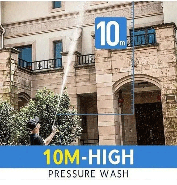 The spray water jet can reach up to 10M/32.8FT, cleaning the unreachable walls or other corners or gaps, cleaning in all directions without dead ends, once and for all.