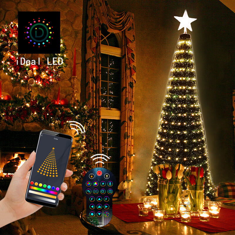 Christmas Tree RGB IC Star Waterfall String Lights Smart Bluetooth APP  Remote Control Home Holiday Decor Fairy Lights Music Sync