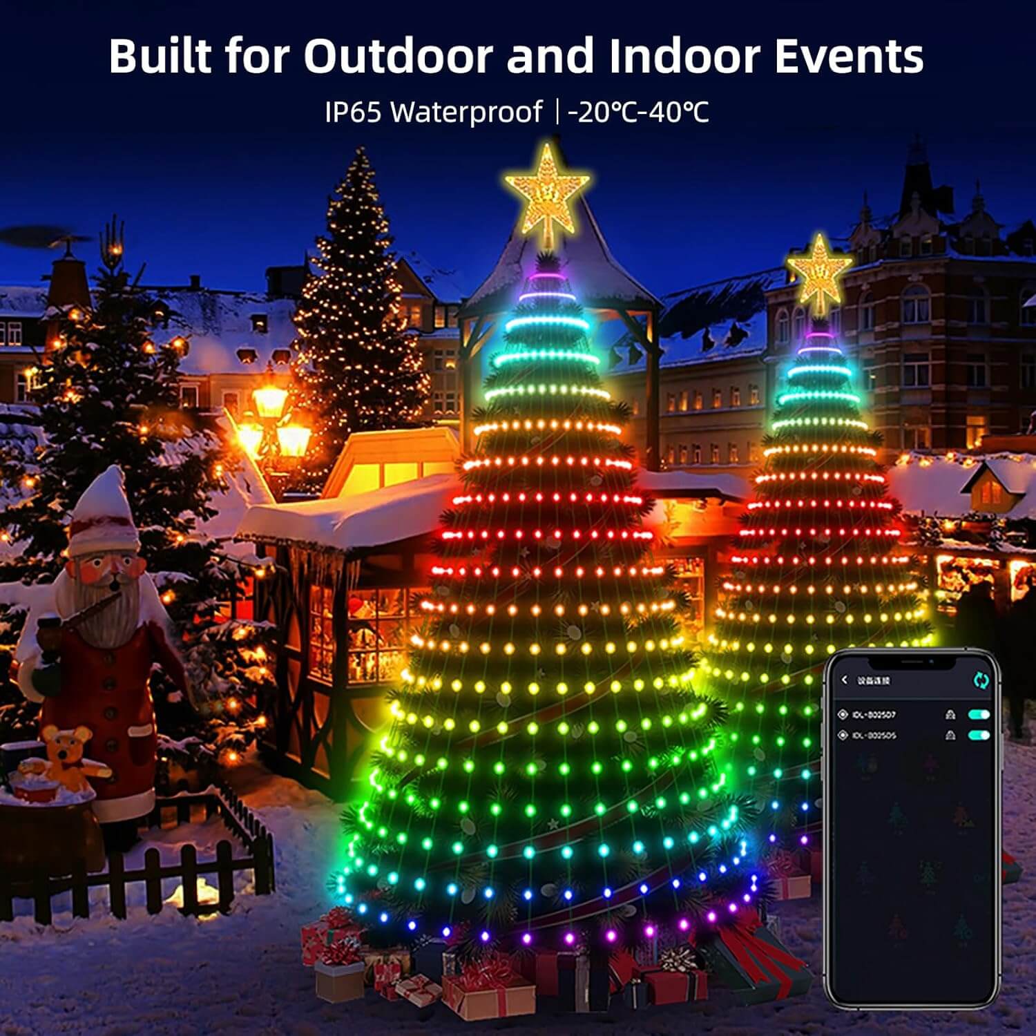 Our Smart Christmas Lights are IP65 weather-proof champions, resilient against the toughest winter conditions. Let them shine brightly, turning your home into a festive wonderland that can withstand whatever weather comes its way.