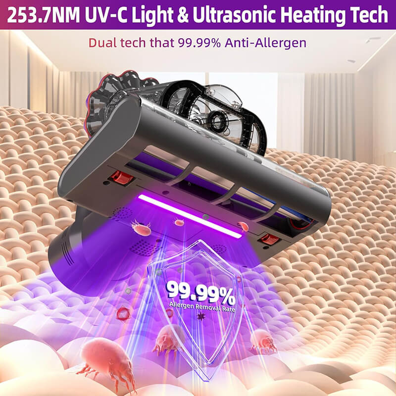 Mattress Vacuum Cleaner with 253.7nm UV & Ultrasonic 99.99% Anti-Allergen