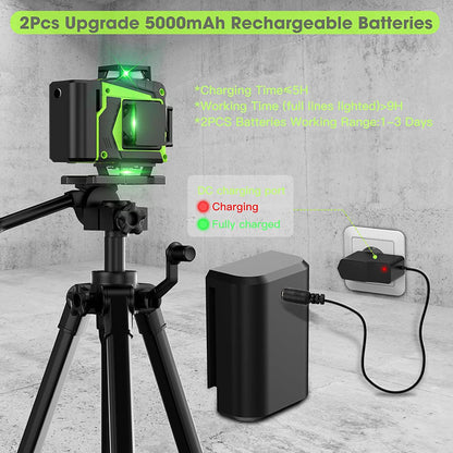 Rechargable 4x360°Professional 4D Green Cross Line laser Level
