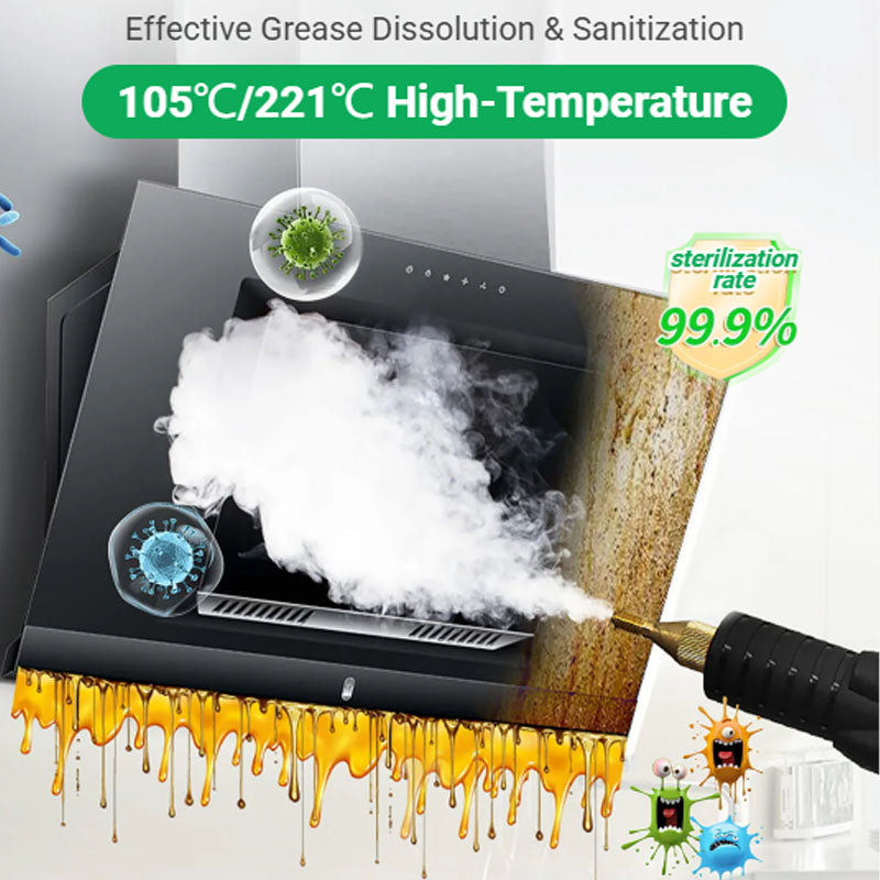 Utilizes high heat to dissolve tough grease and sanitize surfaces, more thoroughly than traditional cleaning methods, ensure cleanliness and hygiene. It is a must-have choice for household daily cleaning, car cleaning and machine stain cleaning, one machine does all.