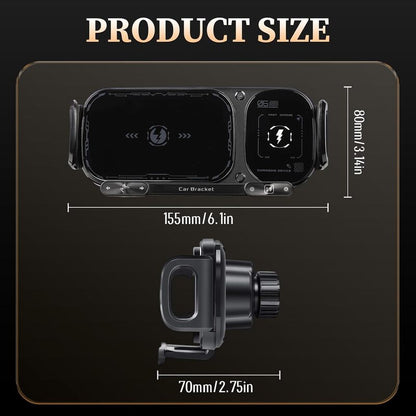 iToolMax 2 in 1 smart wireless car charger phone holder size