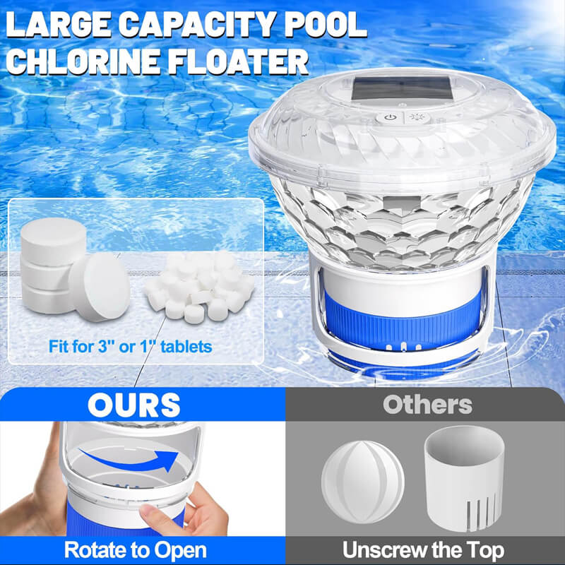iToolMax Solar Pool Chlorine Floater with Colorful Light