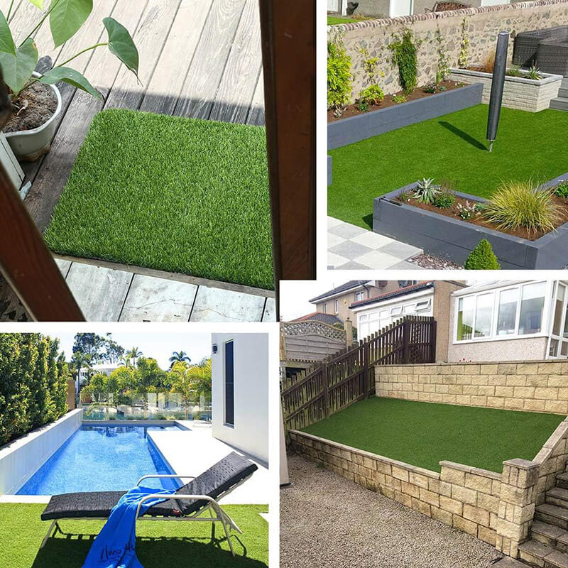 Artificial turf is great for deck, backyard, dollhouse, pet dog area, kindergarten, roof, balcony, swimming pool, patio garden decoration, table display, doormat and so on.