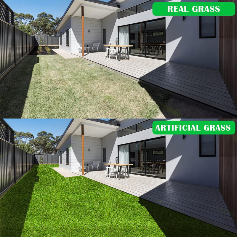 Say goodbye to lawn brown spots, mowing, 0 water bill and mantaince bills. Upgrade to lush, green fake grass that looks real all year round without any hassle! Save time, save water, low maintenance, pet-friendly, and perfect for kids, patios, or entire garden lawns. Spend more time relaxing on the lawn and less time doing yard work.