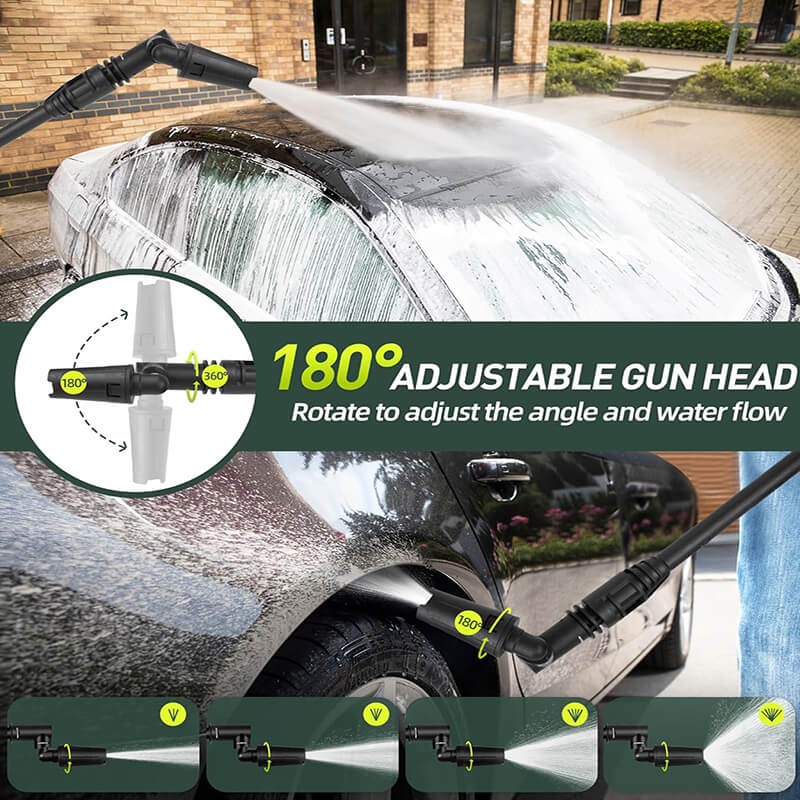 0-180° adjustable nozzle for effortless cleaning car top and bottom and hard-to-reach areas without bending.