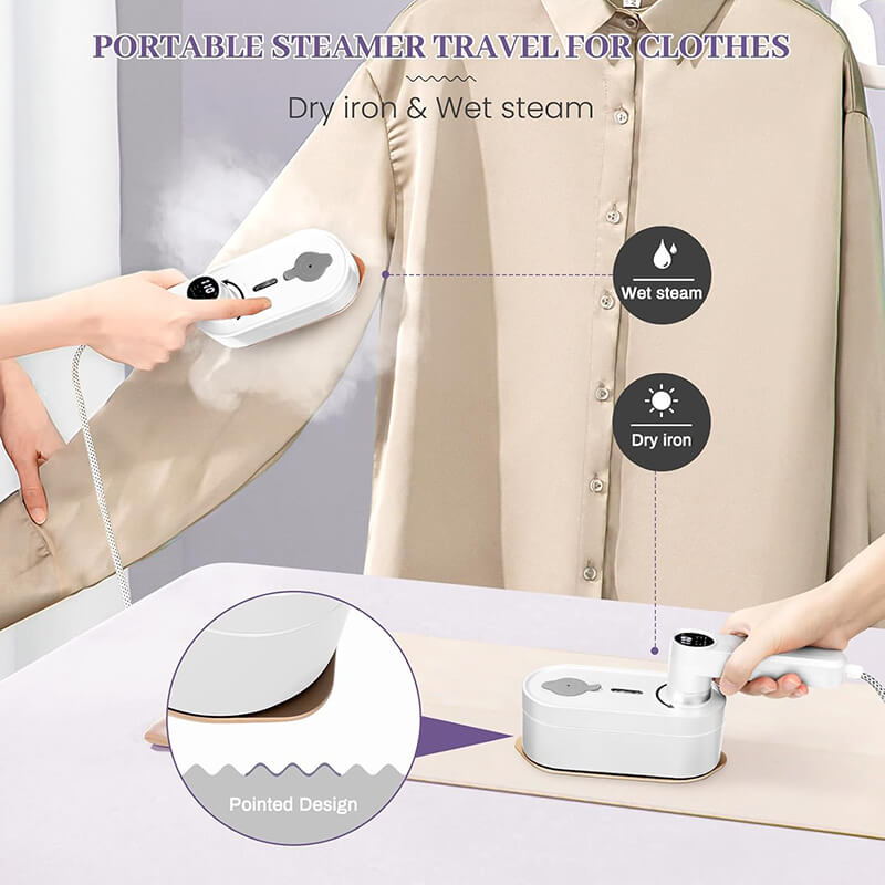 Still worried about wrinkle clothes and time-consuming ironing?Our 1200W 4 in 1 Handheld Steam Iron helps you iron your clothes quickly, and combines flat ironing, hanging ironing, dry ironing, and steam ironing,  4 in one. The handheld portable design allows you to iron your clothes efficiently anytime, anywhere. 8 modes ironing, remove wrinkles with one stroke, get a cleaner, tidier surface on your clothes!