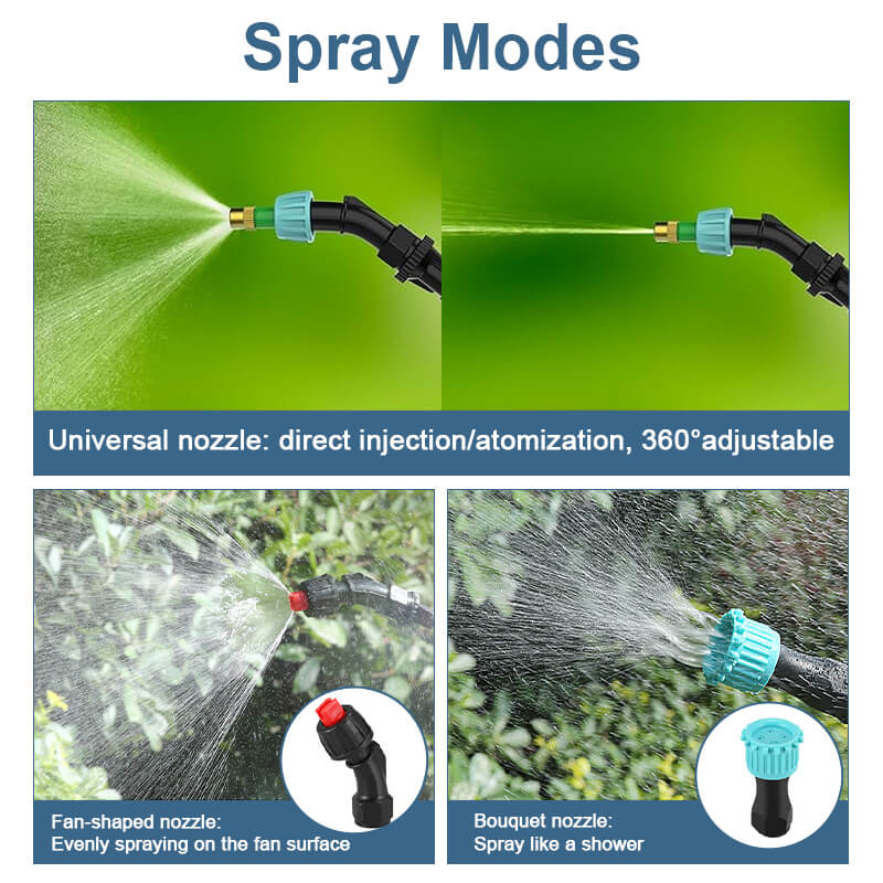 Instantly switch between fan spray, spot nozzles and fine nozzles. Simply rotate the universal nozzle to adjust the spray intensity from straight stream to fine mist to meet your various spraying needs!