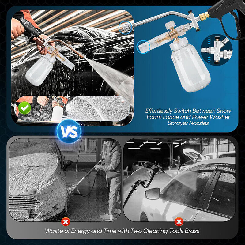 Skip the expensive car wash—use the itoolMax Foam Cannon with Pressure Washer Gun! Switch between foam and rinse in one second by one button, no disassembly. Bear up to 3000PSI pressure, Car washing efficiency greatly improved by 200%, save much money and time! Fits most pressure washers to clean cars, patios, siding & more.