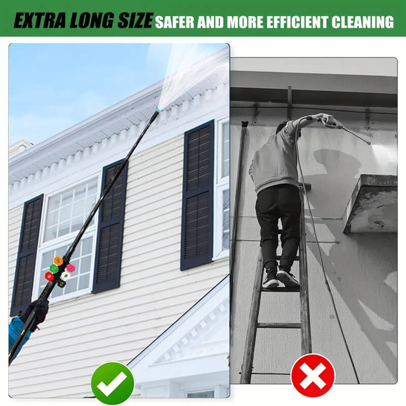 iToolMax Upgrade Pressure Washer Extension Wand is designed for maximum versatility and power, maximum extension up to 3m/118in, withstand a maximum pressure of 4000Psi/27.5Mpa and 140℉/60℃. Reach higher, clean farther, and tackle tough outdoor jobs with ease without the hassle of ladders.
