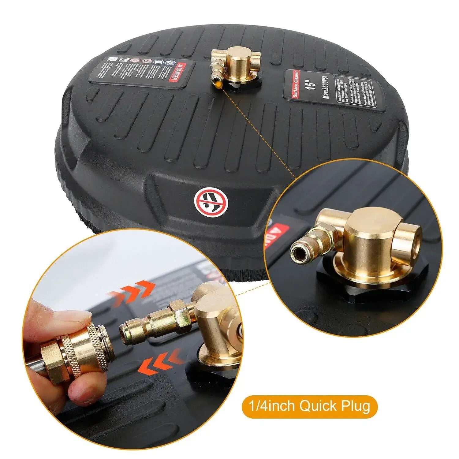 Our Surface Pressure Washer is compatible with ÂŒ" Standard Quick Connect Inlet, which fits Most Standard pressure washers. If your pressure washer lacks a ÂŒâ connector, you'll need an adapter to use our product.