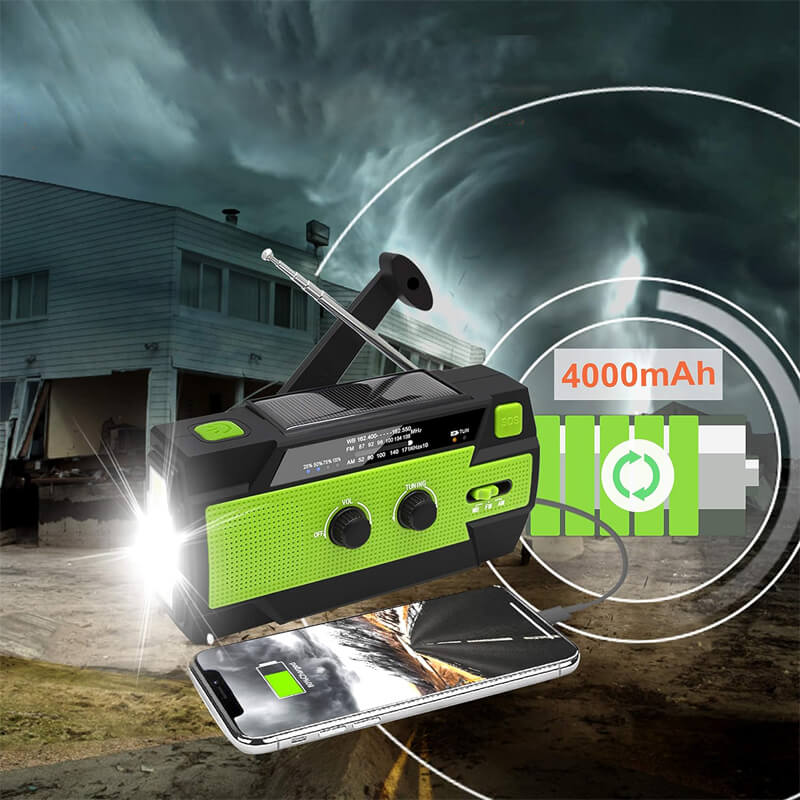 It can also charge smartphones or other USB devices to stay connected during power outages. The 4000mAh replaceable battery provide more than 50% power for most of the cellphones in the emergency.