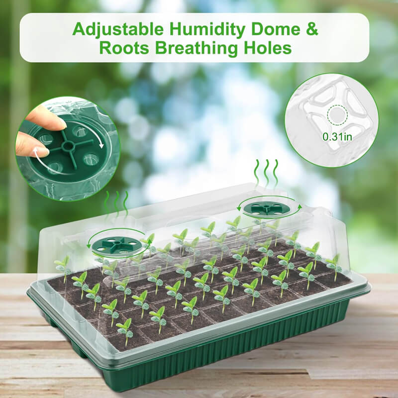 Designed with adjustable vents on the top of dome, you can easily to adjust the inner humidity and temperature, to achieve optimal germination conditions and stronger seedling development.