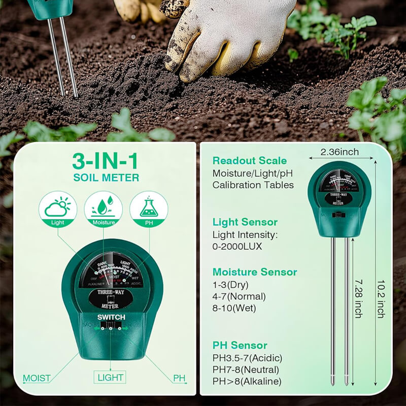 Comes with 3-in-1 Soil Meter takes the guesswork out of gardening by measuring moisture, pH, and light, so you always know when to water, adjust soil acidity, or move your plants for better growth. Create the perfect environment for stronger, healthier seedlings.