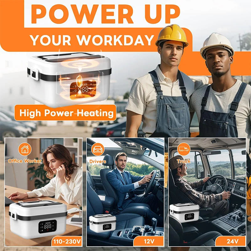 Our Electric Lunch Box is perfect used during work, school, travel, driving, picnics and camping. It is a practical and must-have tool for busy white collar, worker, driver and other who want to warm their homemade food anywhere. And a thoughtful gift for friends and family.