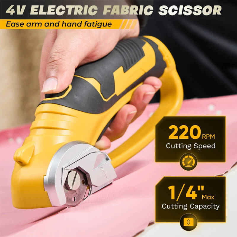 Cordless Electric Scissors deliver sharp and smooth cutting precision with a powerful 4V motor operating at 220rpm. The high rotation speed ensures quick and accurate cuts, making it the perfect tool for crafters and professionals seeking a reliable cutting solution.