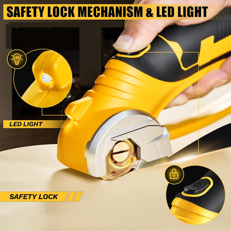 With a lock switch, you need to press the trigger and lock the switch to start, which can effectively avoid injuries from accidental start. After starting, the hand holding the switch can be released to cut. The LED light allows you to use it in the dark.