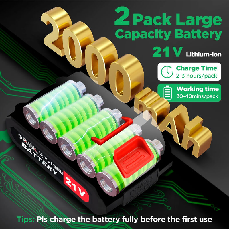 2 large capacity total batteries for replacement to use, long-lasting power, continuous weeding, delivers extended runtime for uninterrupted weeding. No cords, no limits, easily pull out hundreds of weeds on a single charge. More power, less hassle.