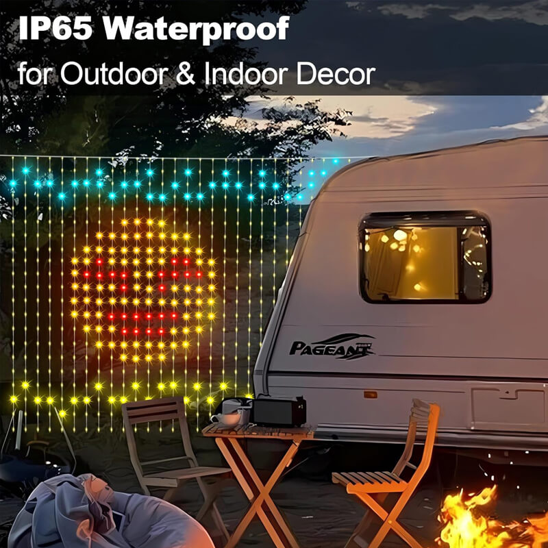 100% waterproof curtain lights can withstand heavy rain and snow (the USB has to keep in a dry place). iToolMax Curtain Lights are perfect for indoor and outdoor decoration: home, party, bedroom, window, patio, garden, arch, Christmas tree, backyard, deck, office building, bar, Music festival etc.