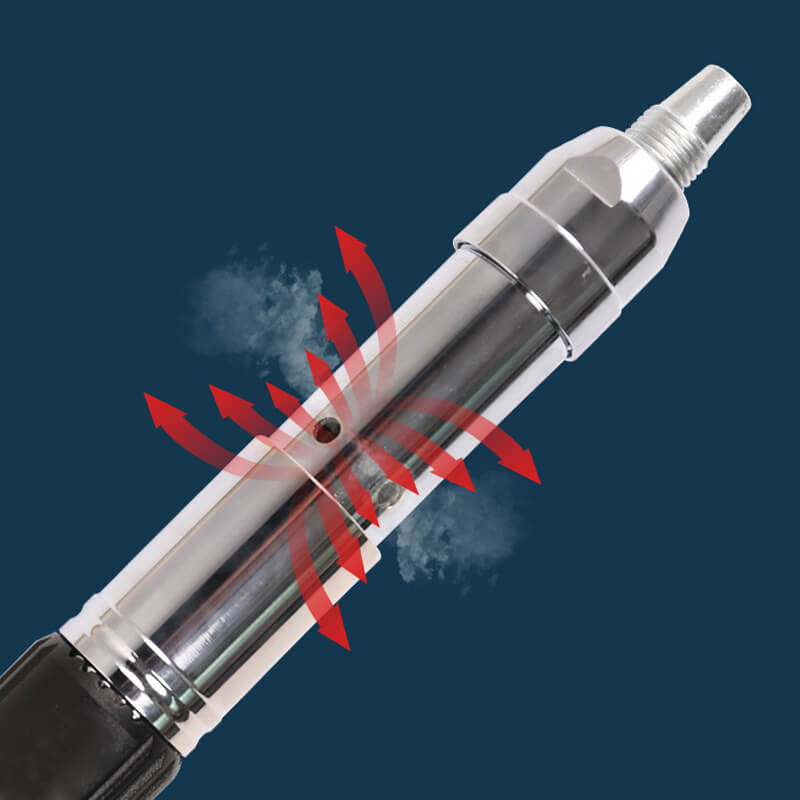 With a slag hole design, can discharge fine residue and carbon deposits, prevent the accumulation of debris and residue from operation, reduce the need for frequent manual cleaning and maintenance. Heat dissipation extends the lifespan of the nail gun, far away from overheat.