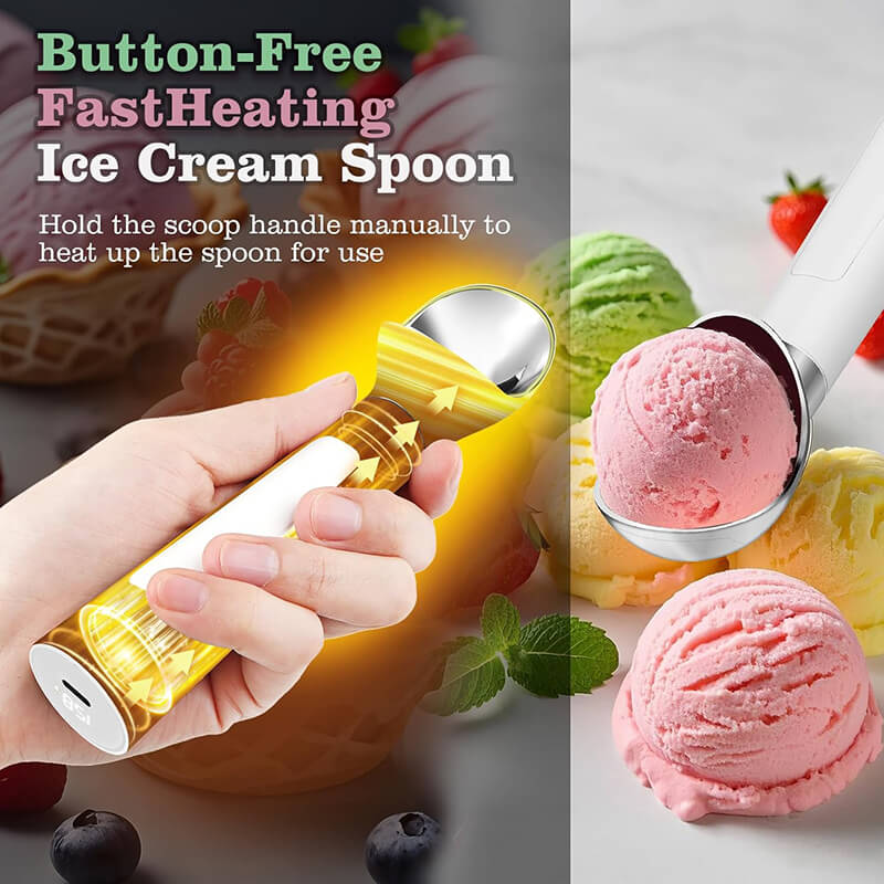Built-in a grip sensor, it starts heating immediately when you pick it up. There's no need for complex buttons. Rapid heating up to 70℃/158℉ ensures smooth and even ice cream every time you scoop it.  It stops heating 40 seconds after you put down the ice cream scoop, no worry of forgetting to turn off the device.