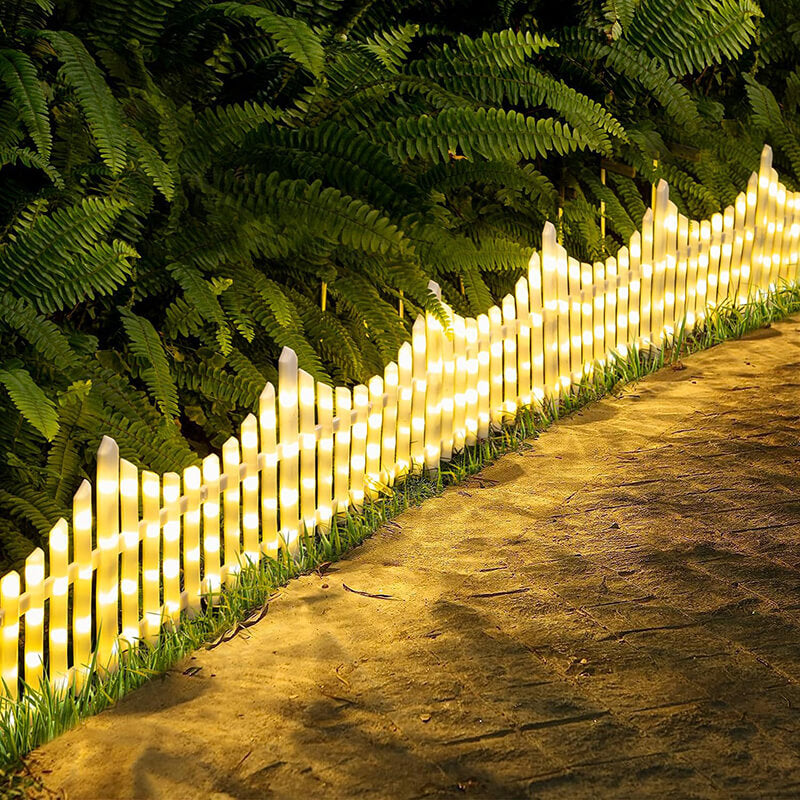 Introducing the Solar Garden Fence Light – your eco-friendly way to light up pathways, fences, and flower beds. Powered by the sun or rechargeable, automatically turn on at dusk. Not only blocks children and animals to protect plants, but also add a warm, welcoming glow to your outdoor space.