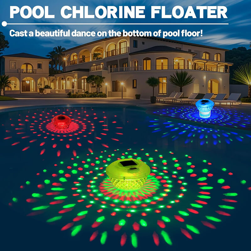 iToolMax solar-powered chlorine floater, put in chlorine tablets to purify the pool water, and it can emit different colored lights at night. Automatically charges in the sun, glows after dark, and adds a magical touch to any pool. It combines functionality and atmosphere, and is both eco-friendly and practical!