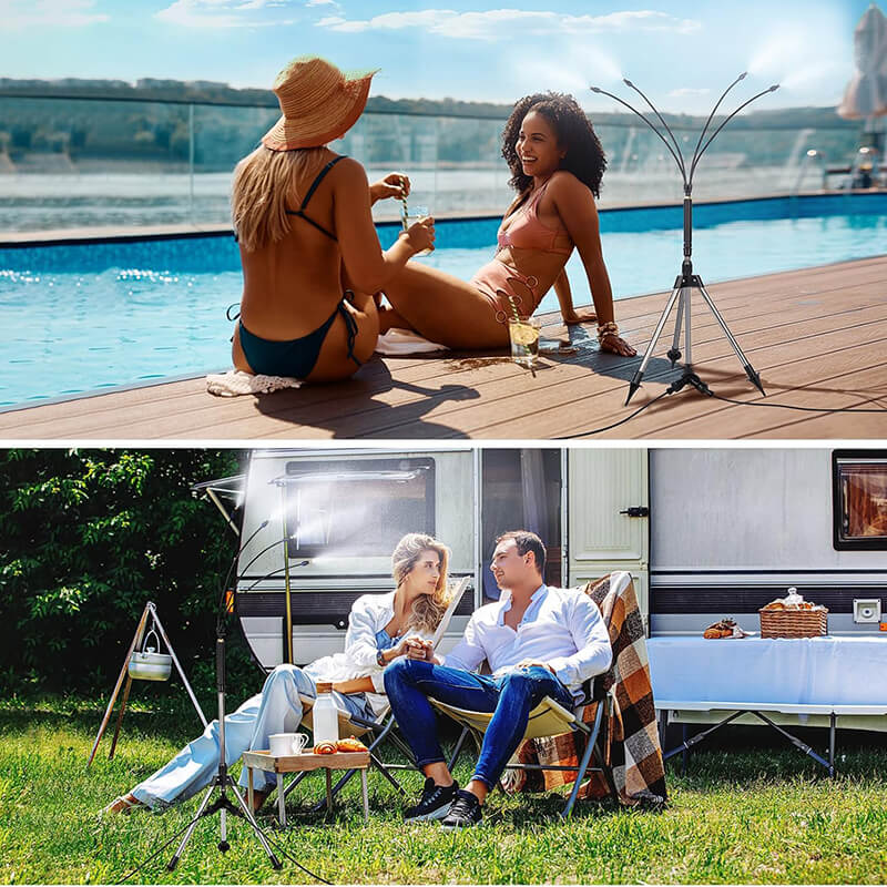 Use our standing spray system to quickly cool down your outdoor space instantly 37.4–41°F/3–5°C. No electricity is required, provides a more eco-friendly and healthier outdoor efficient cooling solution than air condition. Suitable for any outdoor like courtyard, terrace, beach or poolside, brings instant comfortable coolness.