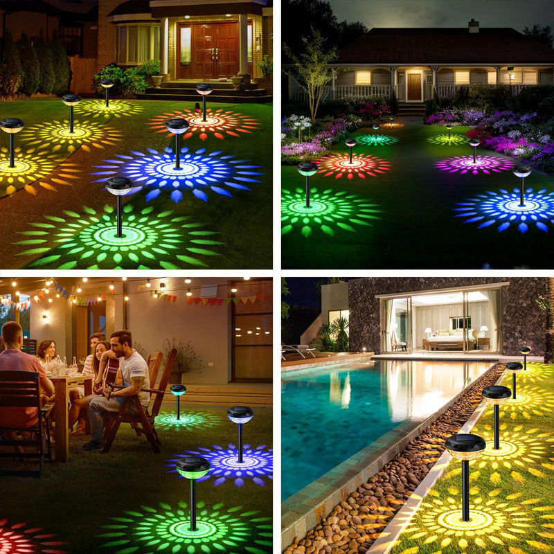 Placing solar garden lawn lights in your garden, yard, in front of door or swimming poolside, illuminate flowers, shrubs, and lawn after sunset, light to achieve beautiful and magical outdoor space.