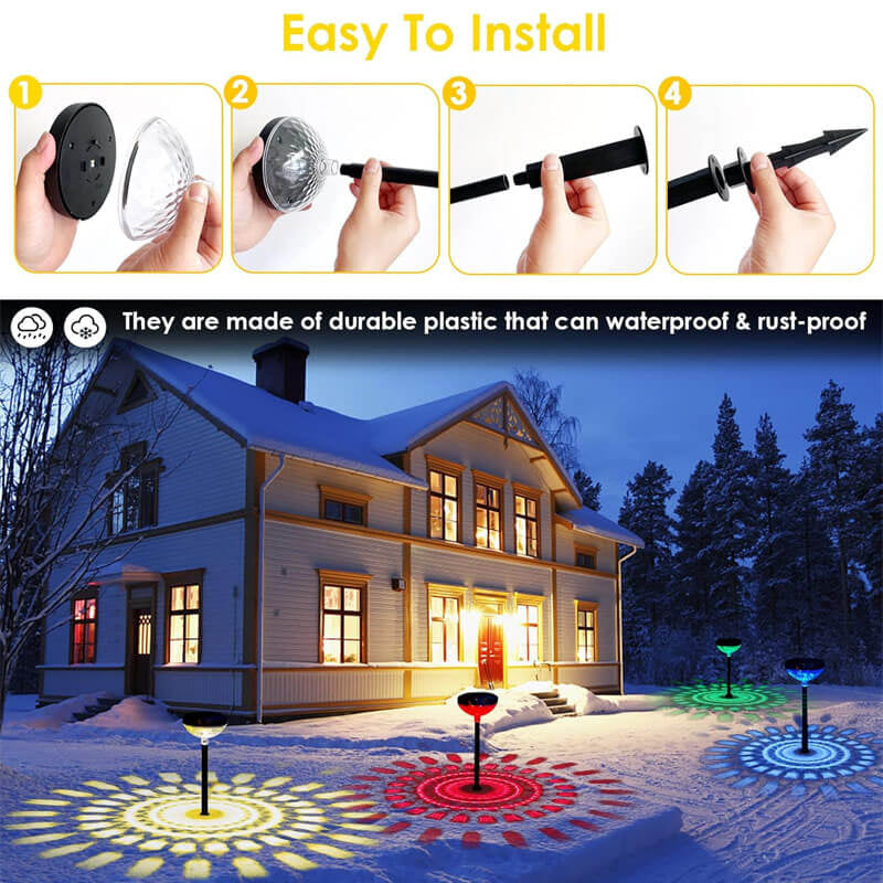 It is very easy to use, just plug it into the lawn. And comes with a 1.57inch（4cm） extension tube, which can be extended to install, so that the illuminated flower patterns on the ground area will be larger area, creating a stronger atmosphere.