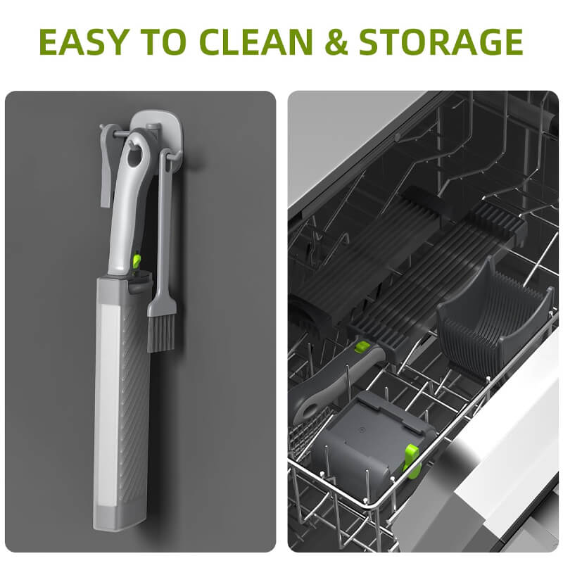 The meat slicer set is made of food grade stainless steel, rust-proof and easy to clean. It is dishwasher-friendly and includes a cleaning brush for effortless upkeep. Its sleek, compact design and wall-mount option save your kitchen space.
