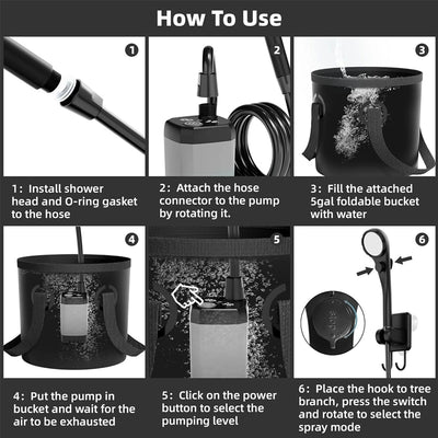 iToolmax Camping Shower Kit with 5 Gallons Foldable Bucket