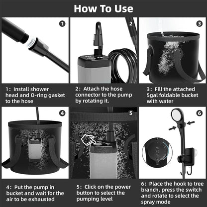 iToolmax Camping Shower Kit with 5 Gallons Foldable Bucket