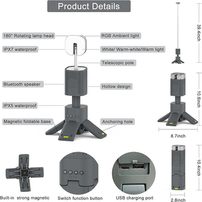 iToolmax Telescopic Camping Light with Speaker