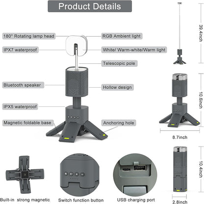 iToolmax Telescopic Camping Light with Speaker