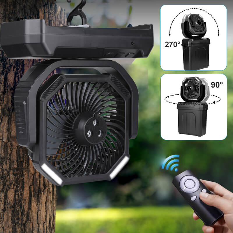 Easily control the fan with buttons or the remote ≤32.8ft/10m. Enjoy flexible cooling with a fan head that adjusts 270° up and down and 90° left and right, can be placed and hanged to use as well, so you can direct the breeze exactly where you need it!