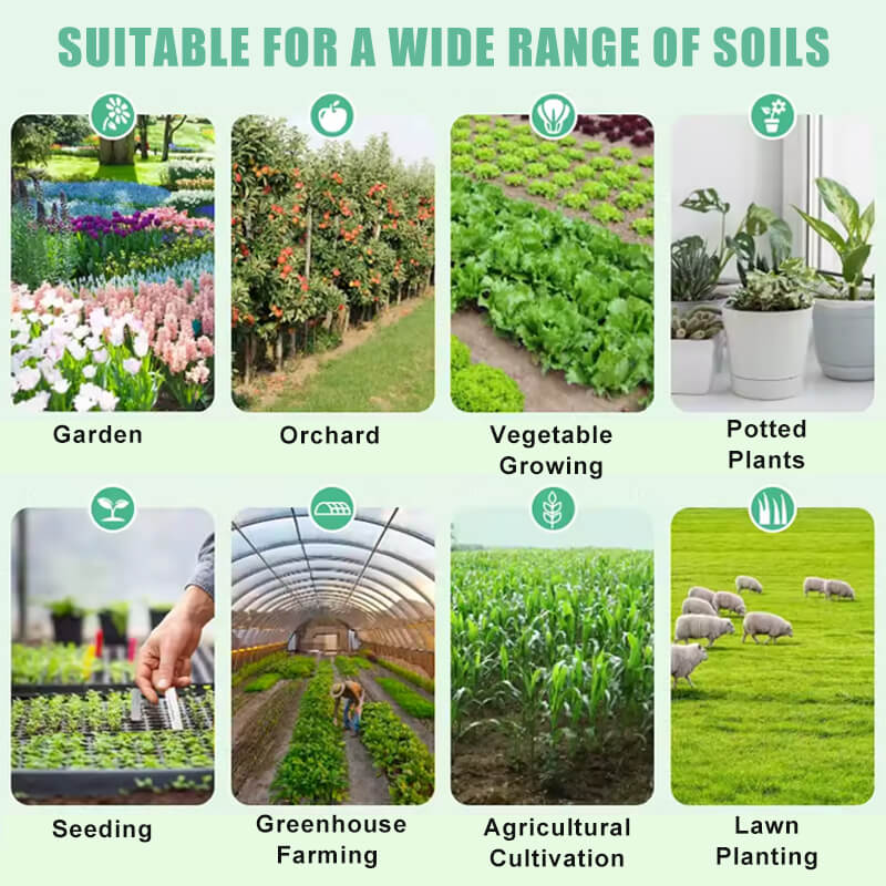 Perfect for vegetable greenhouses, home gardens, lawn plants and potted plants and so on—helping ensure each plant gets optimal care. Its wireless design makes it ideal for hard-to-wire areas like balconies, rooftops, and test fields, offering easy, flexible installation anywhere.