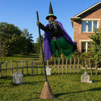 itoolmax 11.5ft flying witch on broom for yard halloween decor