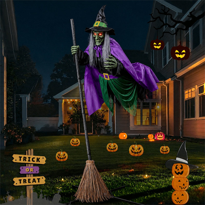 itoolmax 11.5ft flying witch on broom halloween decor by the night