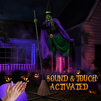 itoolmax 11.5ft flying witch on broom halloween decor sound active
