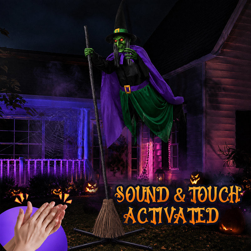 itoolmax 11.5ft flying witch on broom halloween decor sound active