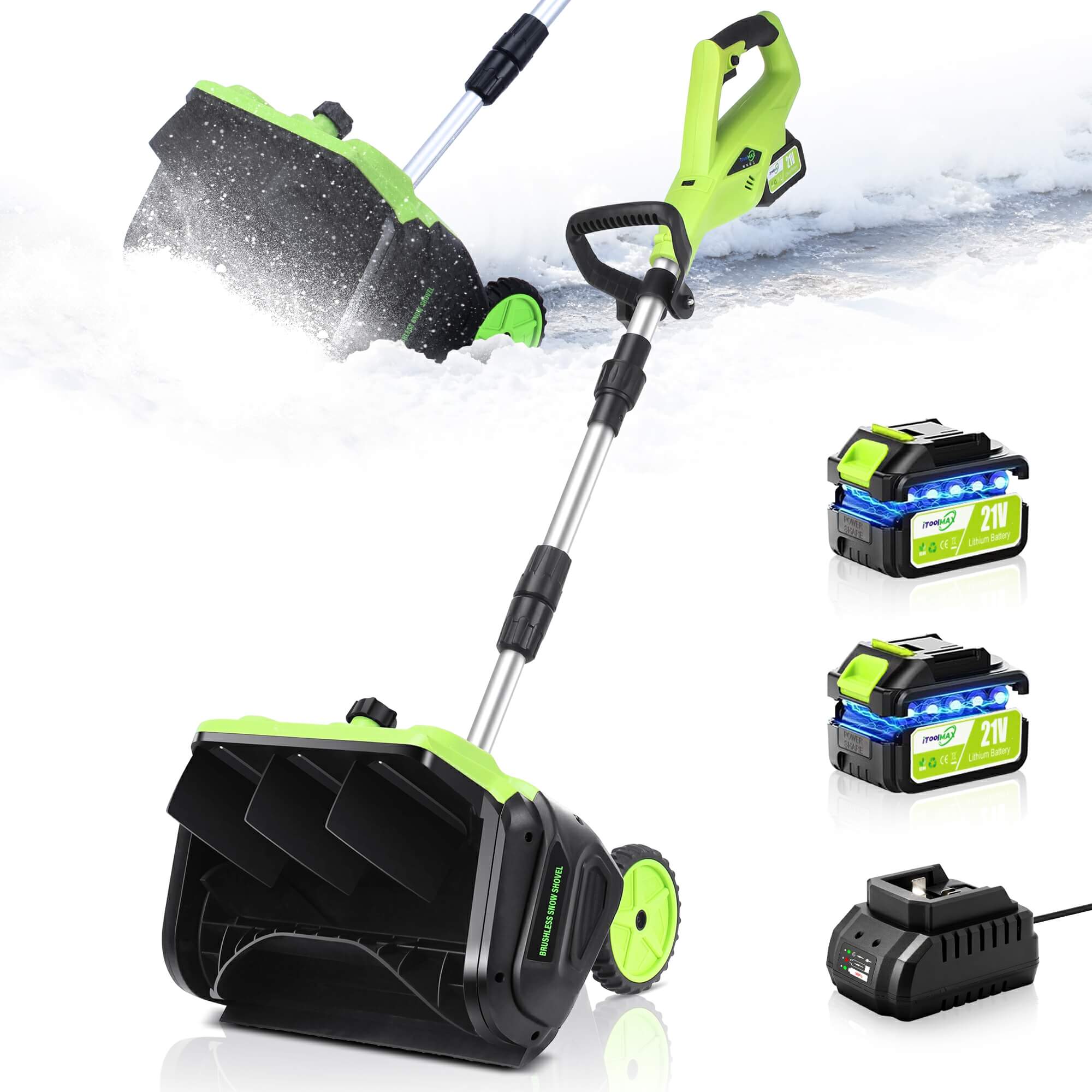 itoolmax 16 inches electric snow shovel plus dual battery