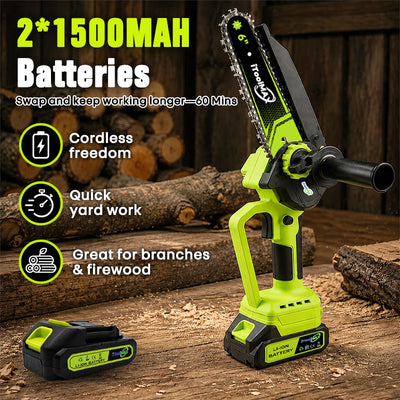 itoolmax 2 in 1 cordless mini chainsaw product with 2 batteries