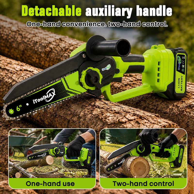itoolmax 2 in 1 cordless mini chainsaw product with handle