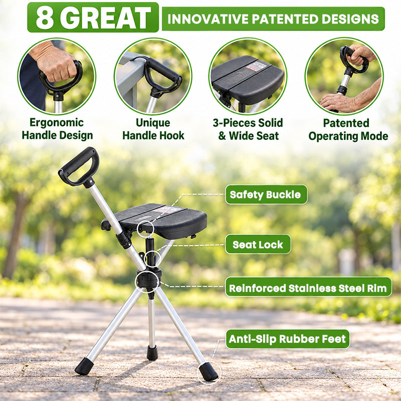 itoolmax 2 in 1 folding walking stick with seat innovative designs
