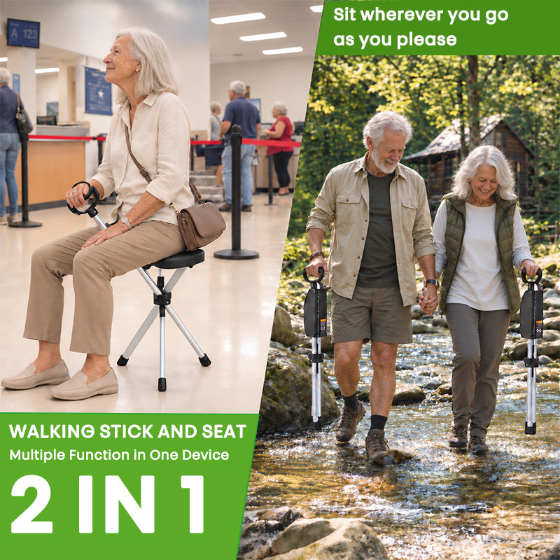 itoolmax 2 in 1 folding walking stick with seat multiple function